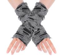 Dimeho 1 Pair Women's Punk Fingerless Glove Ripped Gothic Half Finger Gloves Cosplay Old Mittens for Halloween Costume Party Men Women