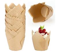 Dimeho 100 Pcs Muffin Cases Tulip Cupcake Cases Tulip Baking Paper Cupcake & Muffin Liners Unbleached Baking Cups Cupcake Wrapper for Party, Wedding, Birthday, Christmas (Wood Color)