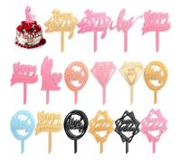 Dimeho 180 PCS Happy Birthday Cake Toppers, Glitter Cake Decorations Acrylic Birthday Toppers Multi-colored Cakes Sign for Adult Party Supplies Desserts Decor Photo Props