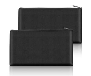 Dimeho 2 Pack Money Bags with Zipper Fireproof Money Pouch Bank Deposit Bag PU Leather Waterproof Safe Zippered Pouch for Cash, Checks, Documents, Valuables - Black (11 x 6 Inches)