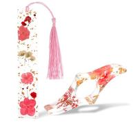 Dimeho 2 Pcs Dried Flower Resin Book Page Holder Floral Thumb Page Holder and Bookmark with Tassel Transparent Book Accessories for Reading Lovers Book Lovers Gifts for Bookworm Students Teachers
