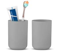Dimeho 2 Pcs Toothbrush Holder Cup 300ml Plastic Bathroom Tooth Brushing Tumbler Mouthwash Cup for Travel Rinsing Drinking Vanity Countertop Toothpaste Wash Up Washing (Grey)