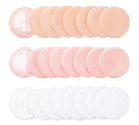 Dimeho 24 Pcs Loose Powder Puff Cottons Makeup Puff Pads with Ribbon, Round Face Powder Puffs for Loose and Foundation 2.36 Inch Cosmetics Sponge Applicators for Make Up Concealer (White, Flesh, Pink