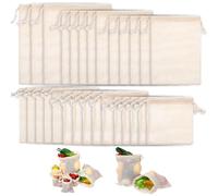 Dimeho 28 Pack Reusable Produce Bags Washable Vegetable Mesh Bags Cotton Grocery Produce Bag with Drawstring for Vegetable Shopping Transporting Storing Farmers Market Beach