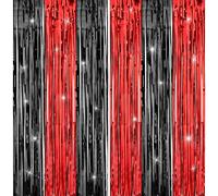 Dimeho 2Pack Red and Black Fringe Curtain Large Black and Red Foil Fringe Backdrop Curtains Tinsel Streamers for Ball Birthday Graduation Christmas Party Halloween Decoration (78.7×39.4 Inches