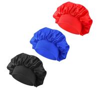 Dimeho 3 Pcs Satin Kid Bonnets Curly Hair Wrap Girl Silk Sleeping Hat Boy Elastic Wide Band Bonnet Sleep Cap for Natural Long Short (UK, Alpha, One Size, Black, Royal Blue, Bright red)