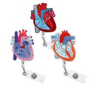 Dimeho 3PCS Cardiac Heart Phlebotomy Badge Reel Holder Retractable with ID Name Card Tag Clip for Nurse Cute Heart Badge Reel for Doctor CNA RN MA ICU LPN Medical Hospital Office Accessories