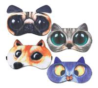Dimeho 4 Pcs Funny Sleep Mask Cute Animal Blindfolds Soft Adjustable Sleeping Eyeshade Travel Nap Eye Cover for Men Women Plane Game Night Sleeping Cat Dog Pattern
