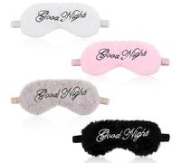 Dimeho 4 Pcs Plush Fluffy Sleep Eye Mask Soft Sleeping Blindfold Comfortable Eye Cover Furry Eyeshade with Elastic Strap Silky Back for Travel Sleepover Nap Party Supply Girl Women