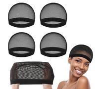 Dimeho 4 Pcs Wig Cap Black Crochet Wig Caps Stretchable Mesh Wig Caps Non Slip Hair Nets Weaving Cap for Making and Keeping Wig