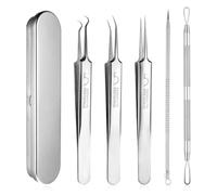 Dimeho 5 Pcs Blackhead Remover Tweezers Popper Remover Tool Kit Ingrown Hair Extractor Clip Set Skin Popping Removing Tools for Nose Eye Face Beauty Care Women Girls