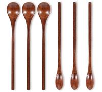 Dimeho 6 Pcs Wooden Coffee Spoons, Long Handle Mixing Spoon Small Wooden Long Teaspoon Honey Spoon Handmade Wood Stirring Spoon Tiny Tasting Spoon Set for Jam Dessert Stir Spoon Kitchen Utensil