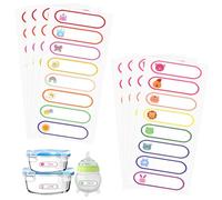Dimeho 64 Pcs Name Tag Labels Waterproof Write-On Bottle Labels for Daycare Self-Laminating Adhesive Name Badge Stickers Assorted Pattern for School Office Family Themed Party