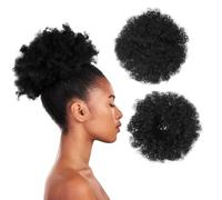 Dimeho Afro Puff Drawstring Ponytail for Black Women, Afro Puff Clip Short Synthetic Kinky Curly Bun Hair Extensions Afro Bun Ponytail Hair Puffs Fluffy High Updo Hairpieces (1B, Natural Black)