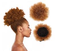 Dimeho Afro Puff Drawstring Ponytail for Black Women Afro Puff Clip Short Synthetic Kinky Curly Bun Hair Extensions Bun Ponytail Hair Puffs Fluffy High Updo Hairpieces (1B, Brown)