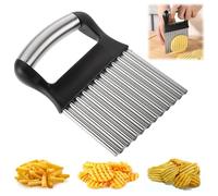 Dimeho Crinkle Cutter Wavy French Fry Cutter Stainless Steel Veggies Chopper Knife Cucumber Curly Shape Slicer Carrot Waffle Chip Tool for Wave Vegetable Fruit Banana Grape