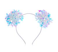 Dimeho Foil Strips Pom Pom Headband Glitter Tinsel Fashion Headband Tinsel Fashion Headband Fluffy Ball Hair Loop Hair Accessories for Women Fluffy Pom Ball Headband for Party Birthday (sliver)