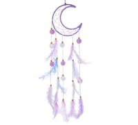 Dimeho Moon Dream Catcher Wall Decor, Purple Pompom Feather Dream Catchers Boho Room Decor Handmade Feather Wall Hanging Ornaments Dreamcatcher for Women Mom Birthday Gift Home Decoration, Purple