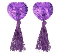 Dimeho Nipple Covers Stickers Sequin Pasties Nipple Tassels Burlesque Heart-Shaped Breast Pasties Bra Silicone Adhesive Nipples Pads for Women Couple Game Party, Purple