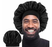 Dimeho Silk Bonnet for Men Hair Bonnet for Sleeping Satin Bonnets Adjustable Single Layer Silky Hair Wrap Reversible Sleep Cap Curly Braids Slouchy Beanie for Women (Black)