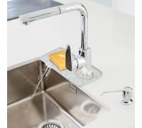 Dimeho Sink Faucet Splash Guard Mat Silicone Soap Dish Pad Faucet Handle Drip Catch Sponge Holder Sink Protector Trays for Bathroom Kitchen Countertop Gadgets Accessories 8.3 x 5.7 Inch (White)