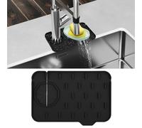 Dimeho Sink Faucet Splash Guard Mat Silicone Soap Dish Pad Faucet Handle Drip Catch Sponge Holder Sink Protector Trays for Bathroom Kitchen Countertop Gadgets Accessories 8.3 x 5.7 Inch(Black)