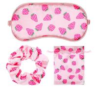 Dimeho Strawberry Sleep Mask, Soft Silk Eye Mask for Sleeping Cute Cartoon Sleep Eye Mask with Adjustable Strap Eye Sleep Shade Cover Blocks Light with Hair Band, Strawberry