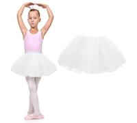 Dimeho Tutu Skirt, Layered Tulle Dance Skirts Elastic Ballet Dance Skirts 4 Layers Tulle Tutu Fit Most 4-11 yrs for for Kids Girls Dance Birthday Princess Party Dance Party Costume(White)