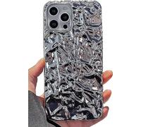 DIMEIYA Compatible with iPhone 15 Pro Case, Tin Foil Pleated Luxury Designer Electroplated Silver Chrome Hearts Case for Silicone Slim Fit Soft TPU Case for iPhone 15 Pro(Silver)