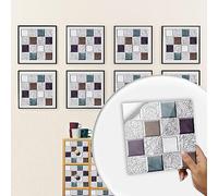 DIMEIYAN Tile Stickers for Kitchen,Beige Blue Peel and Stick Wallpaper PVC Waterproof Oil Proof Self Adhesive Wall Tiles Stick on Tiles 20 Pcs(20 Pcs(15x15cm))