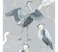 Elegant Homes Heron Birds Wallpaper Blue Grey White Natural The Design Library