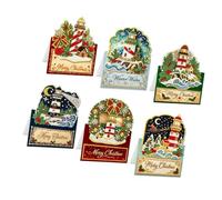 Dimensional Christmas Greeting Cards with Beaded, B | Pre-Scored Paper Card Construction, Flat-Folding Format for Holiday Greeting and Mailing