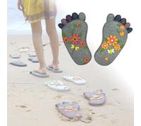 Dimensional Foot Print Walkway Path Stone with Floral Pattern, Vibrant Outdoor Decor Stone for Courtyard/Pathway(Light Gray,2PCS)