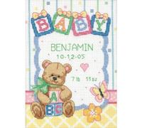 DIMENSIONS Baby Hugs Baby Blocks Birth Record Counted Cross Stitch Kit-5"X7" 14 Count