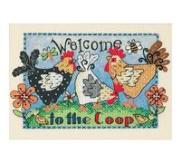 DIMENSIONS 65053 Mini Stamped Cross Stitch: Welcome to The Coop, Polyester blend, Multi-Colour, 13 x 18 x 0.2 cm
