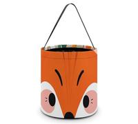 [Dimensions: 7.9W X 8.3L X 7.1Handle Inches]Halloween Tote Animal Cute Fox Floral Leaf Printed Candy Bags - Reusable for Parties & Gifts