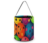 [Dimensions: 7.9W X 8.3L X 7.1Handle Inches]Halloween Tote Balls Colors Pattern Printed Candy Bags - Reusable for Parties & Gifts