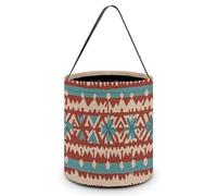 [Dimensions: 7.9W X 8.3L X 7.1Handle Inches]Halloween Tote Boho Linen Stripe Jacquard Printed Candy Bags - Reusable for Parties & Gifts