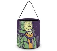 [Dimensions: 7.9W X 8.3L X 7.1Handle Inches]Halloween Tote Crocodile Holding Gun Printed Candy Bags - Reusable for Parties & Gifts