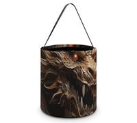 [Dimensions: 7.9W X 8.3L X 7.1Handle Inches]Halloween Tote Golden Dragon on Red Background Printed Candy Bags - Reusable for Parties & Gifts