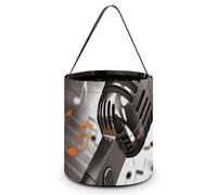 [Dimensions: 7.9W X 8.3L X 7.1Handle Inches]Halloween Tote Microphone with Music Notes Printed Candy Bags - Reusable for Parties & Gifts
