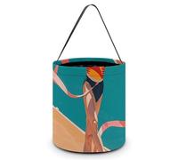 [Dimensions: 7.9W X 8.3L X 7.1Handle Inches]Halloween Tote Pommel Horse Ribbon Athletes Perform Acrobatic Cartoon Patterns Printed Candy Bags - Reusable for Parties & Gifts