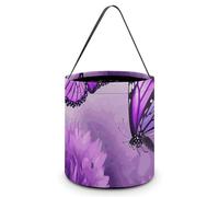 [Dimensions: 7.9W X 8.3L X 7.1Handle Inches]Halloween Tote Purple Flower Butterflies Printed Candy Bags - Reusable for Parties & Gifts