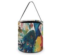 [Dimensions: 7.9W X 8.3L X 7.1Handle Inches]Halloween Tote Watercolor Peacock Printed Candy Bags - Reusable for Parties & Gifts