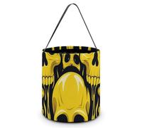 [Dimensions: 7.9W X 8.3L X 7.1Handle Inches]Halloween Tote Yellow Skull Printed Candy Bags - Reusable for Parties & Gifts