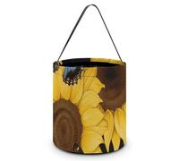 [Dimensions: 7.9W X 8.3L X 7.1Handle Inches]Halloween Tote Yellow Sunflowers With Blue Butterflies Printed Candy Bags - Reusable for Parties & Gifts