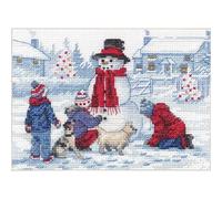 Dimensions 70-08993 Building a Snowman Embroidery Christmas Cross Stitch Kit, 7" x 5", 14 Count White Aida, Multicolor