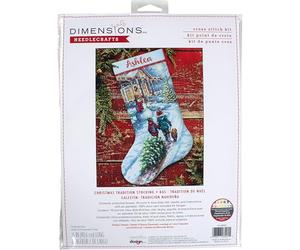 Dimensions 70-08995 Holiday Tradition DIY Personalizable Christmas Cross Stitch Stocking Kit, 16" L, 14 Count Light Blue Aida, Various
