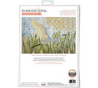Dimensions 70-35411 Egret in Flight Counted Cross Stitch Kit for Beginners, 14" x 9", 14 Cnt. Light Blue Aida, 4pcs