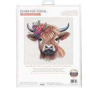 Dimensions 70-35449 Highland Cow Counted Cross Stitch Kit, 11" x 11", 14 Cnt. White Aida, 4 Pieces